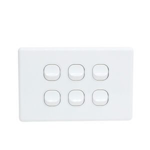 OHM 6-Gang 10A Switch Bevelled Edge - White